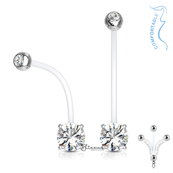 Double Jeweled Prong Set Round CZ Pregnancy Bioflex Belly Ring-Belly Ring, Bio Flex, Body Piercing Jewellery, Cubic Zirconia, Pregnancy, Retainer-bj0220-01-Glitters