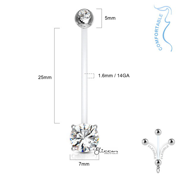 Double Jeweled Prong Set Round CZ Pregnancy Bioflex Belly Ring-Belly Ring, Bio Flex, Body Piercing Jewellery, Cubic Zirconia, Pregnancy, Retainer-bj0220-02-Glitters