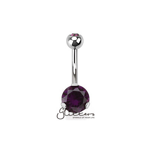 316L Surgical Steel Prong Set Cubic Zirconia Belly Button Ring-Purple-Belly Ring, Body Piercing Jewellery, Cubic Zirconia-bj0223-A-1-Glitters