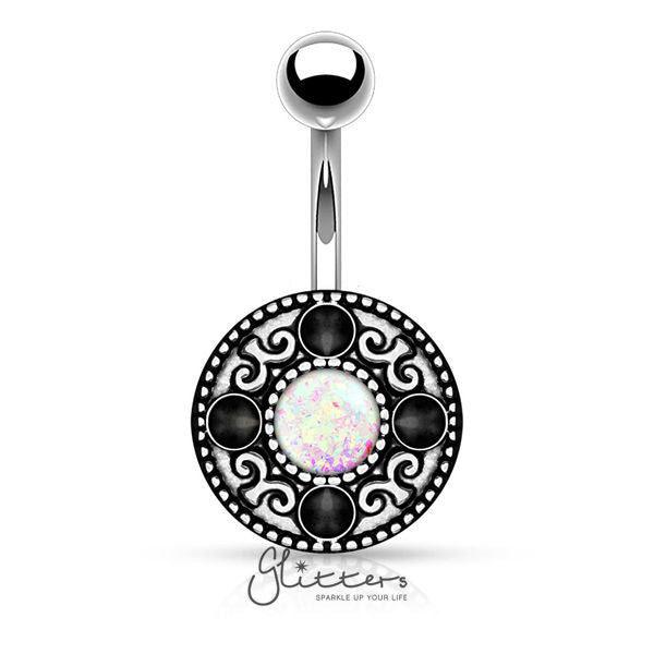 Opal Glitter Centered Tribal Pattern Belly Button Ring-Belly Ring, Body Piercing Jewellery-bj0280-Glitters