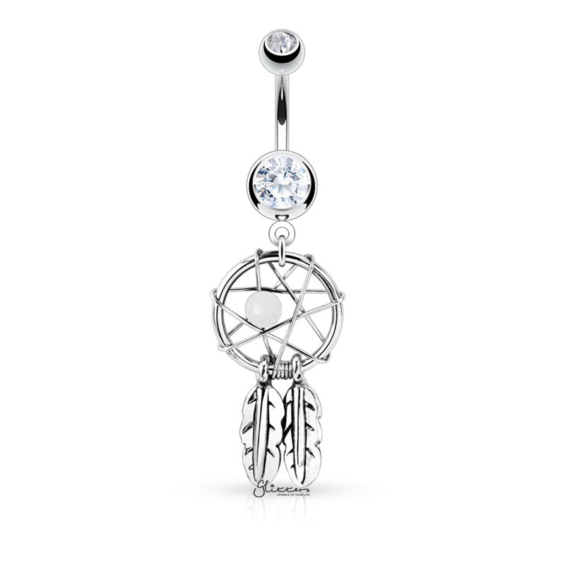 Dream Catcher Woven Star Design Belly Button Navel Ring - White-Belly Ring, Body Piercing Jewellery, Cubic Zirconia-bj0298-C1_1-Glitters