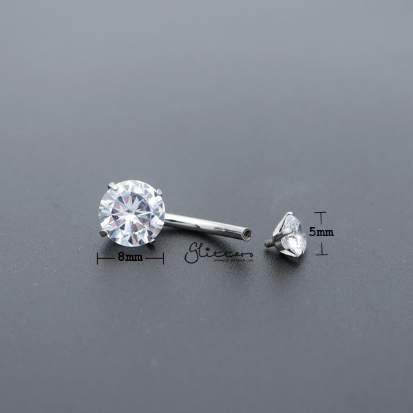 316L Surgical Steel Internally Threaded Prong Set Cubic Zirconia Belly Button Rings-Belly Ring, Body Piercing Jewellery, Cubic Zirconia-bj0305_clear_02_New_907904cc-77eb-475c-8c33-ae483c06bd95-Glitters