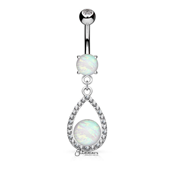 Opal Glitter Set Crystal Paved Tear Drop Dangle Belly Button Navel Ring-Belly Ring, Body Piercing Jewellery, Crystal-bj0312-Glitters