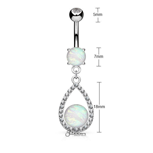 Opal Glitter Set Crystal Paved Tear Drop Dangle Belly Button Navel Ring-Belly Ring, Body Piercing Jewellery, Crystal-bj0312_New-Glitters