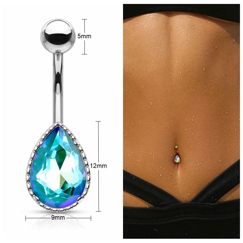 AB Effect Tear Drop Stone Belly Button Navel Ring - Aqua-Belly Ring, Body Piercing Jewellery, Cubic Zirconia-bj0321-q-2_New_d0530258-4409-498d-a636-4aa5da3e0f2a-Glitters