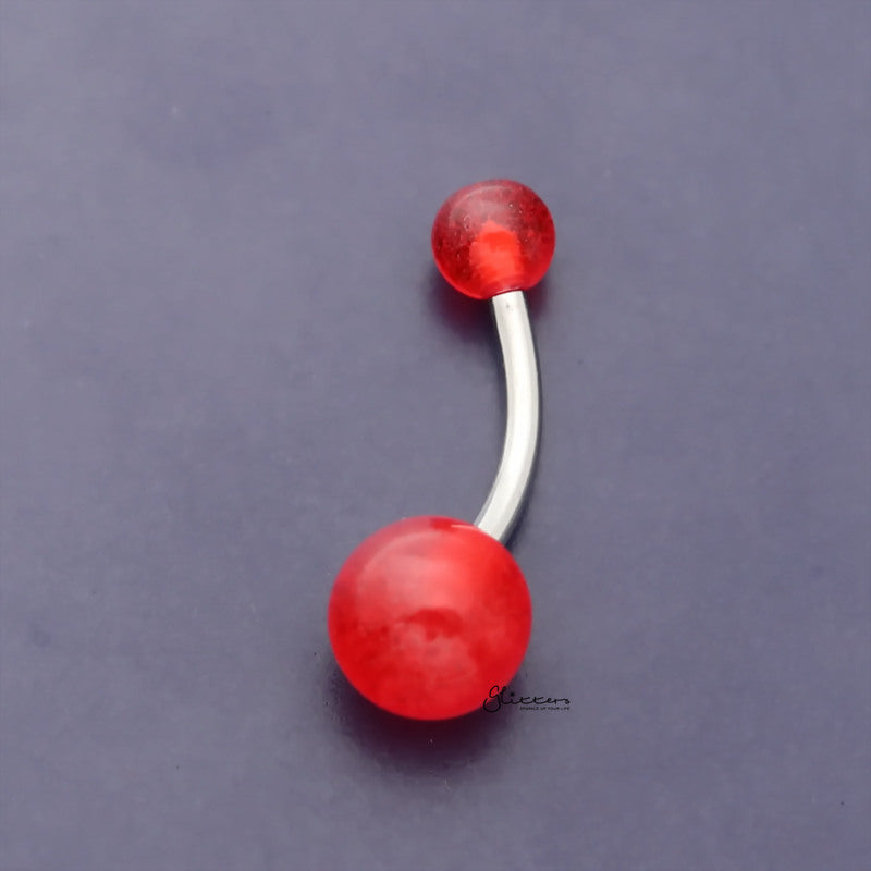 Acrylic Balls Belly Button Navel Ring - Solid Red-Belly Ring, Body Piercing Jewellery-bj0331-sr-Glitters