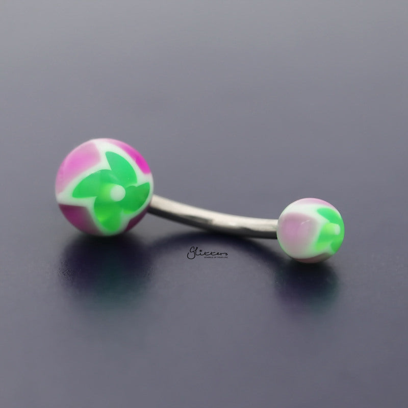 Acrylic Twister Flower Balls Belly Button Navel Ring - Green-Belly Ring, Body Piercing Jewellery-bj0332-G-Glitters