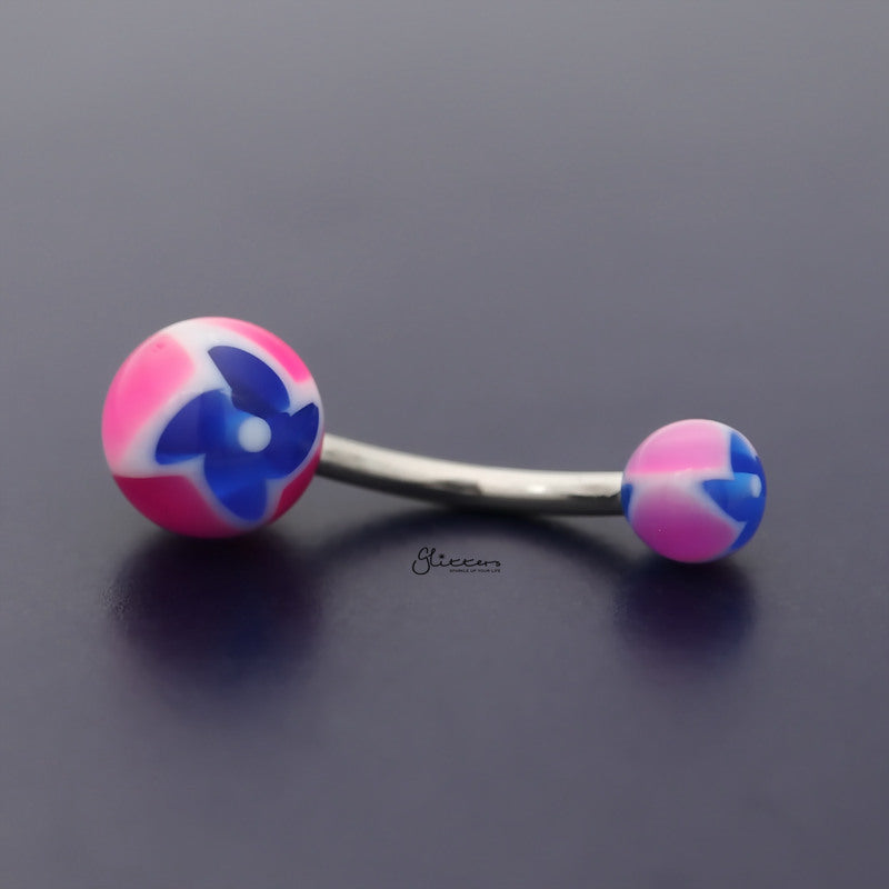 Acrylic Twister Flower Balls Belly Button Navel Ring - Blue-Belly Ring, Body Piercing Jewellery-bj0332-db-Glitters