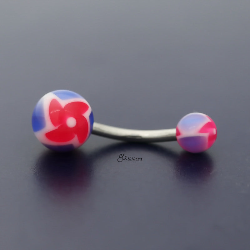 Acrylic Twister Flower Balls Belly Button Navel Ring - Red-Belly Ring, Body Piercing Jewellery-bj0332-r-Glitters