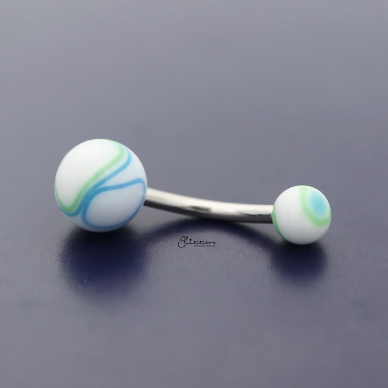 Acrylic Marble Balls Belly Button Navel Ring - Blue/Green-Belly Ring, Body Piercing Jewellery-bj0334-BG-Glitters