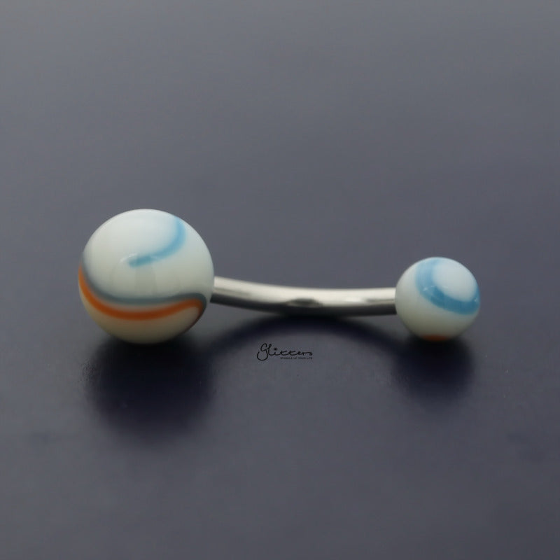 Acrylic Marble Balls Belly Button Navel Ring - Blue/Orange-Belly Ring, Body Piercing Jewellery-bj0334-OB-Glitters