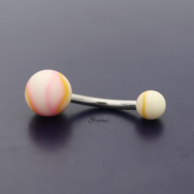 Acrylic Marble Balls Belly Button Navel Ring - Orange/Pink-Belly Ring, Body Piercing Jewellery-bj0334-OP-Glitters