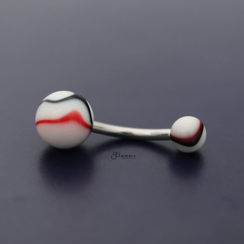 Acrylic Marble Balls Belly Button Navel Ring - Red/Black-Belly Ring, Body Piercing Jewellery-bj0334-RK-Glitters