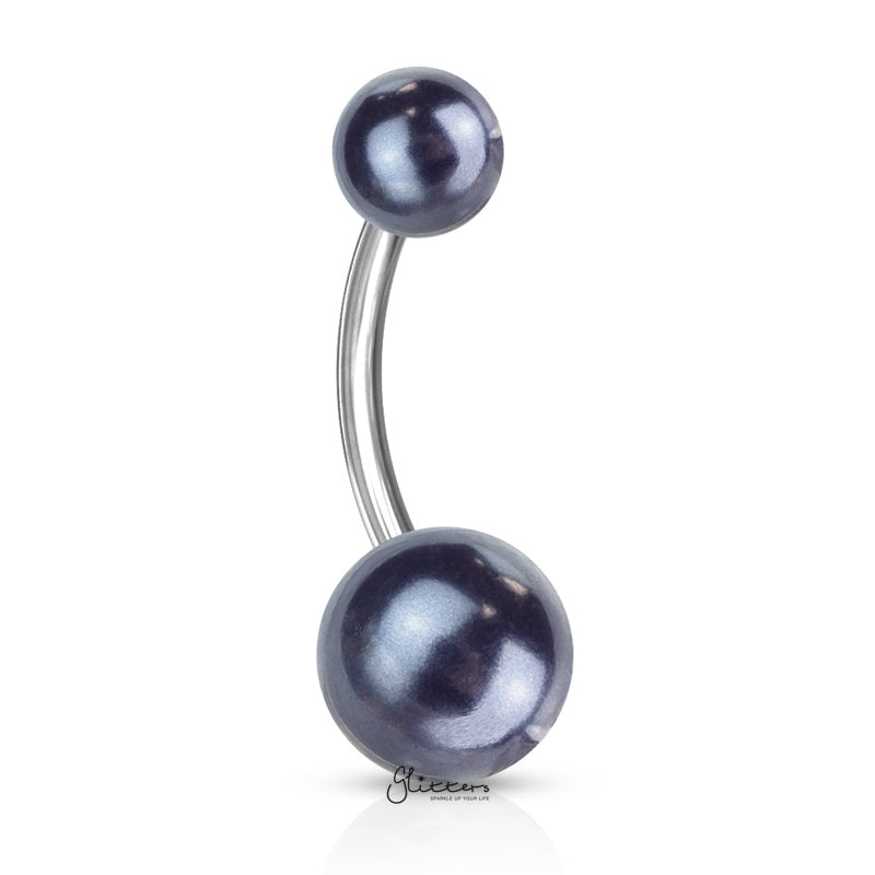 Pearlish Coat Acrylic Balls Belly Button Navel Ring - Hematite-Belly Ring, Body Piercing Jewellery-bj0338_0-Glitters