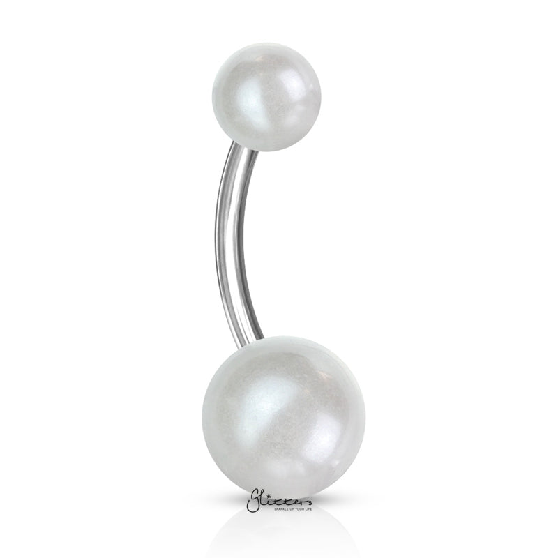 Pearlish Coat Acrylic Balls Belly Button Navel Ring - White-Belly Ring, Body Piercing Jewellery-bj0338_4-Glitters