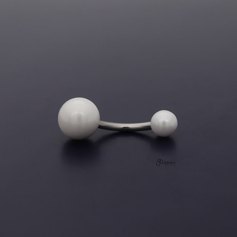 Pearlish Coat Acrylic Balls Belly Button Navel Ring - White-Belly Ring, Body Piercing Jewellery-bj0338_wt_800-Glitters