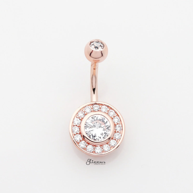 CZ Center Multi Gem Paved Circular Belly Button Navel Ring - Rose Gold-Belly Ring, Body Piercing Jewellery, Cubic Zirconia-bj0340-rg1_800-Glitters
