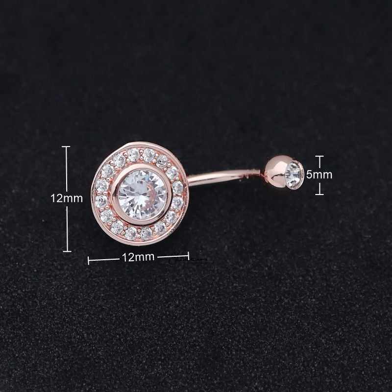 CZ Center Multi Gem Paved Circular Belly Button Navel Ring - Rose Gold-Belly Ring, Body Piercing Jewellery, Cubic Zirconia-bj0340-rg2_800_New-Glitters