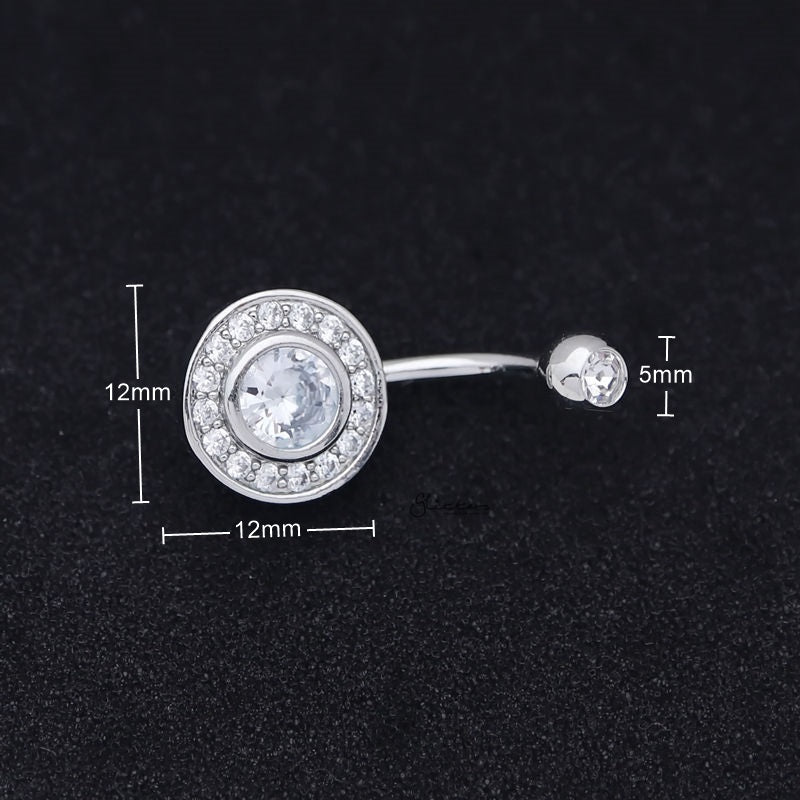 CZ Center Multi Gem Paved Circular Belly Button Navel Ring - Silver-Belly Ring, Body Piercing Jewellery, Cubic Zirconia-bj0340-s2_800_New-Glitters