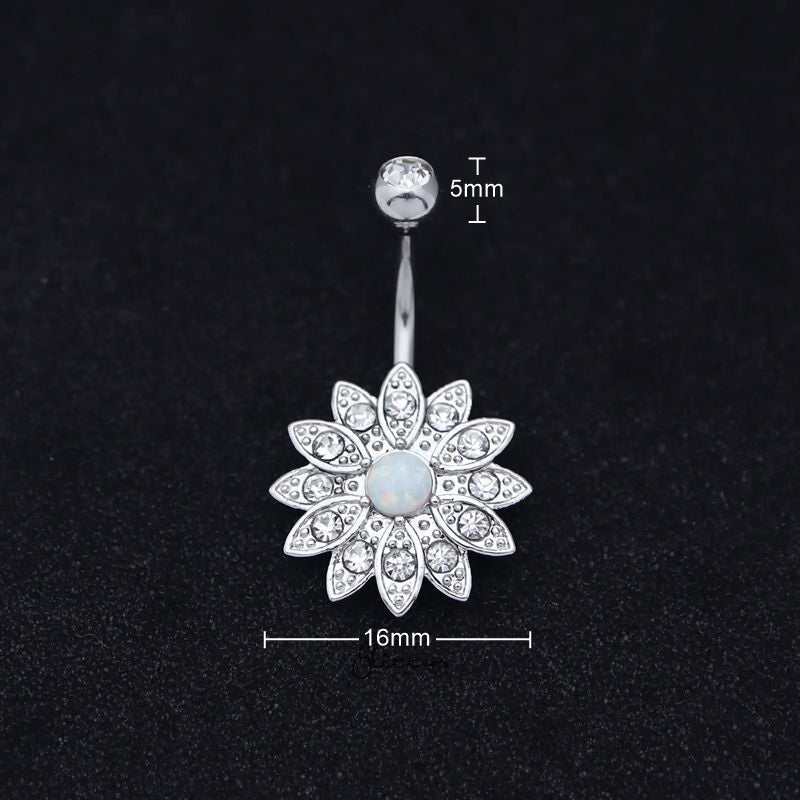 Crystal Paved Flower with Opal Center Belly Button Navel Ring - Silver-Belly Ring, Body Piercing Jewellery, Crystal-bj0341-s2_800_New-Glitters