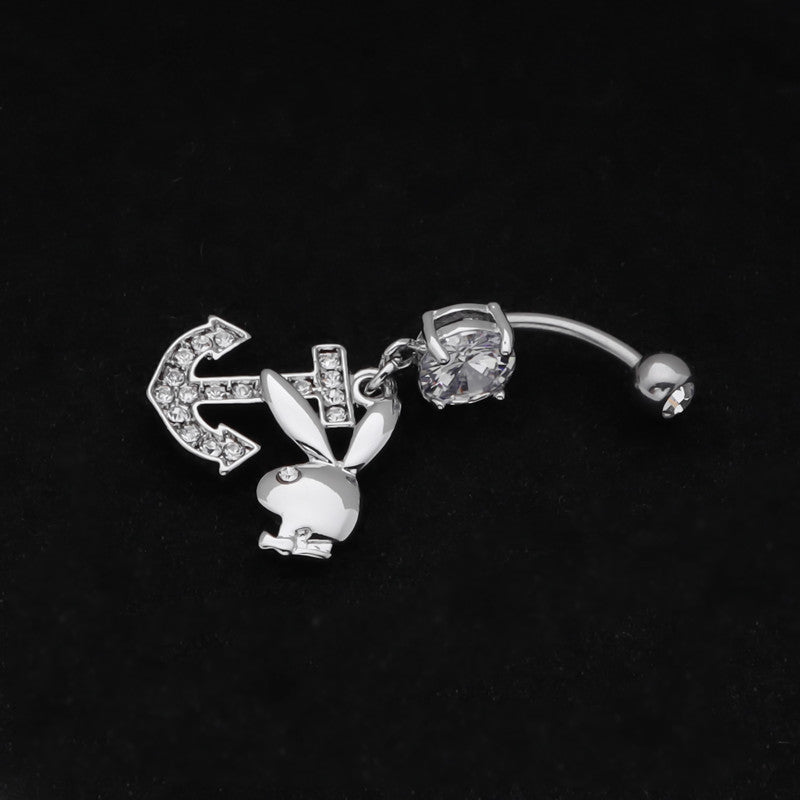 Playboy Bunny with Anchor Dangle Belly Button Navel Ring-Belly Ring, Body Piercing Jewellery, Crystal, Cubic Zirconia-bj0344-2_800-Glitters