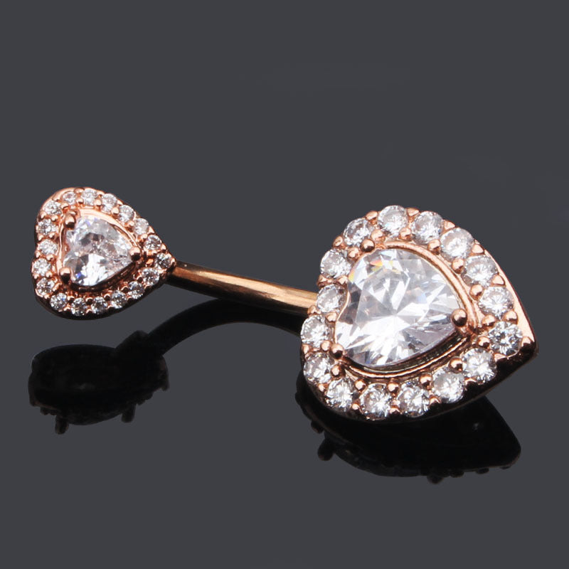 Heart CZ Belly Button Navel Ring - Rose Gold-Belly Ring, Body Piercing Jewellery, Cubic Zirconia-bj0344-rg2-Glitters