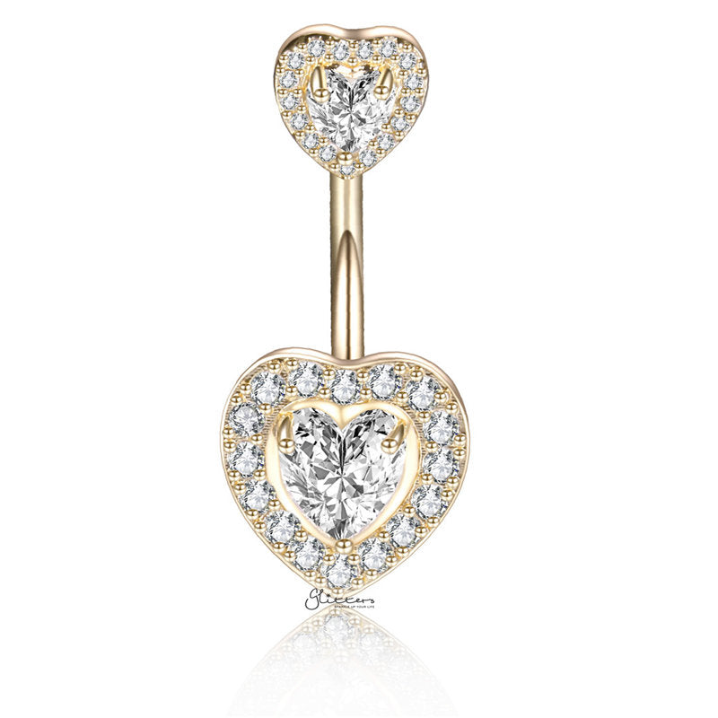 Heart CZ Belly Button Navel Ring - Gold-Belly Ring, Body Piercing Jewellery, Cubic Zirconia-bj0346-G-Glitters