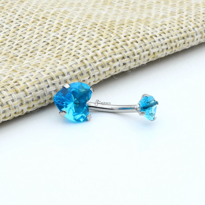 Heart Shape C.Z Belly Button Ring - Light Blue-Belly Ring, Body Piercing Jewellery, Cubic Zirconia-bj0348-LB_1__800-Glitters