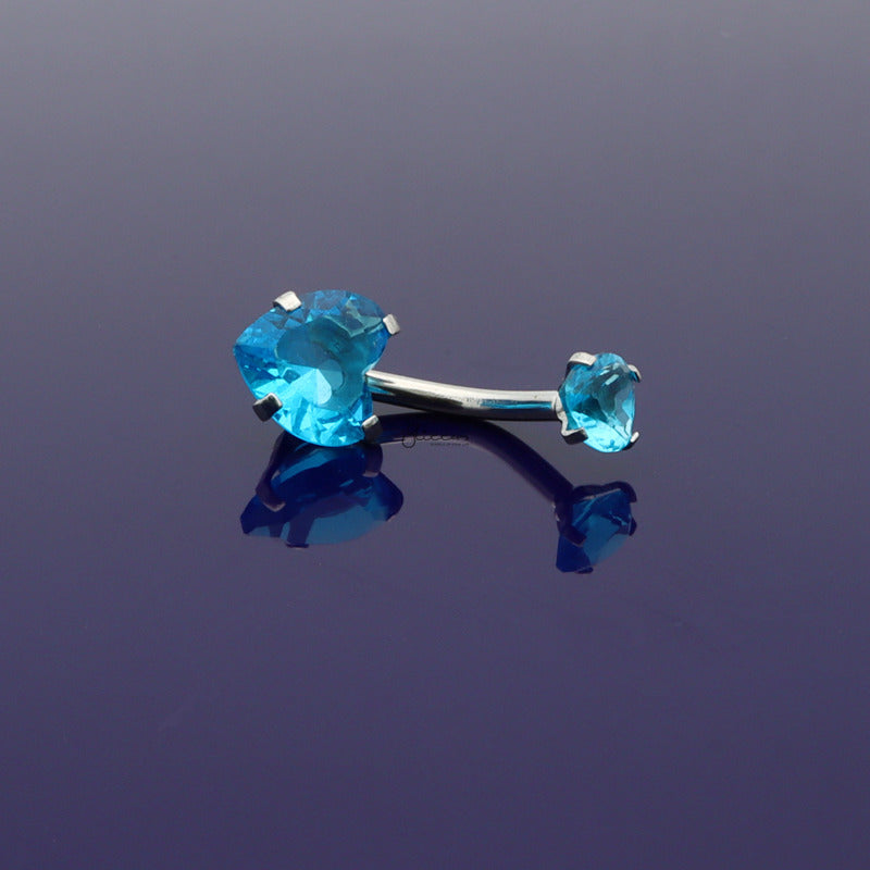 Heart Shape C.Z Belly Button Ring - Light Blue-Belly Ring, Body Piercing Jewellery, Cubic Zirconia-bj0348-LB_4__800-Glitters