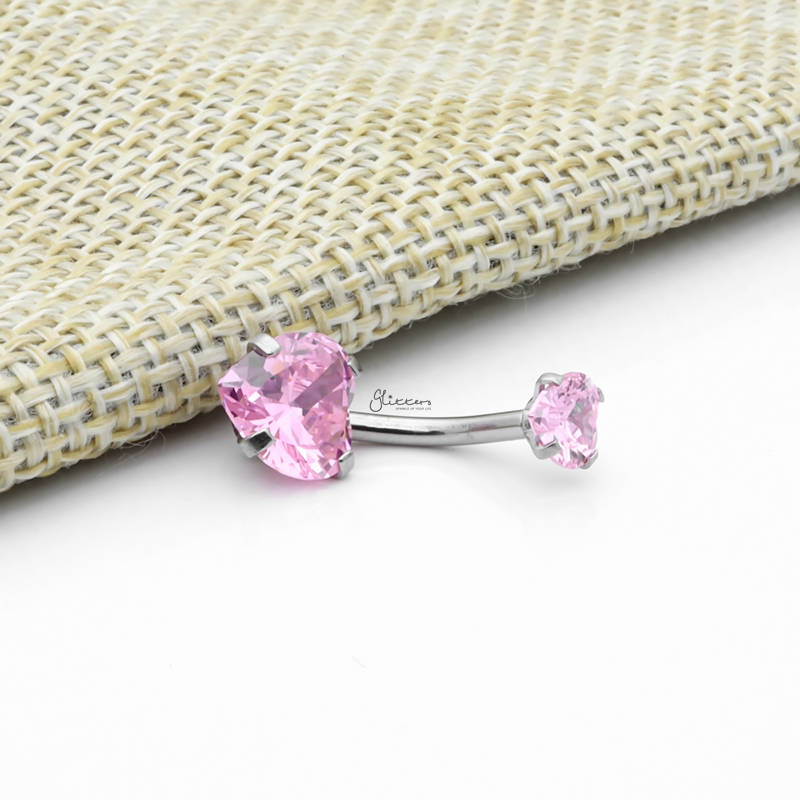 Heart Shape C.Z Belly Button Ring - Pink-Belly Ring, Body Piercing Jewellery, Cubic Zirconia-bj0348-P_1__800-Glitters