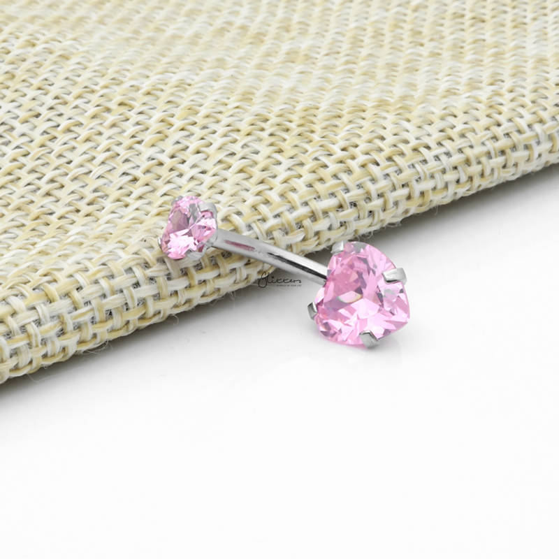 Heart Shape C.Z Belly Button Ring - Pink-Belly Ring, Body Piercing Jewellery, Cubic Zirconia-bj0348-P_3__800-Glitters