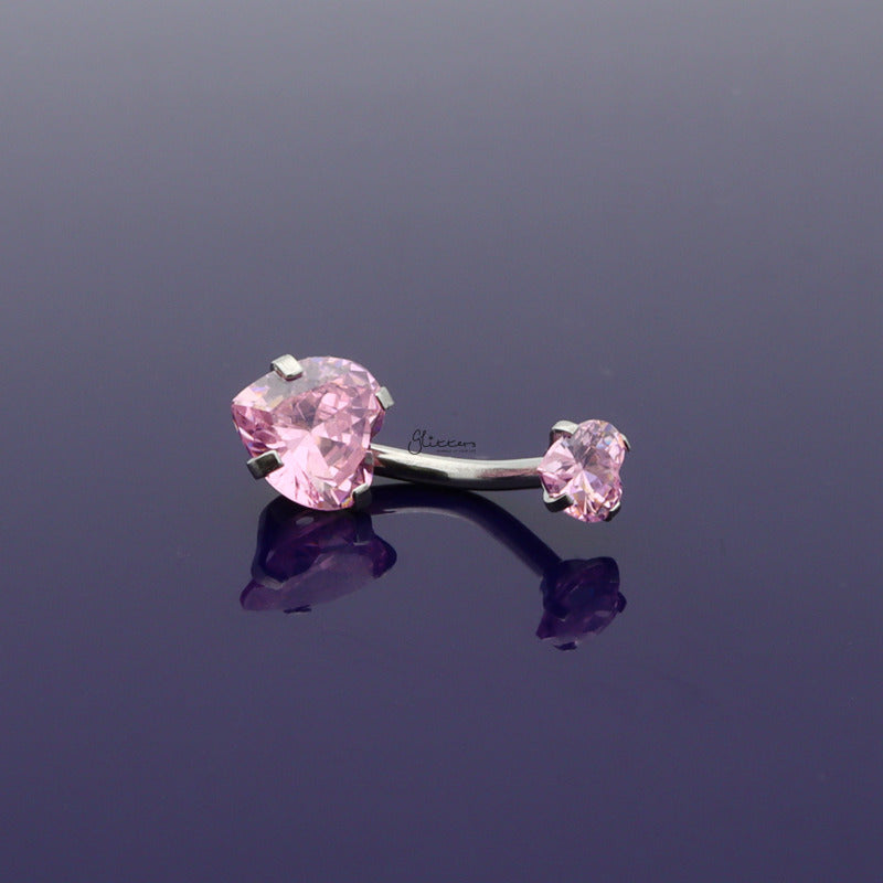 Heart Shape C.Z Belly Button Ring - Pink-Belly Ring, Body Piercing Jewellery, Cubic Zirconia-bj0348-P_4__800-Glitters