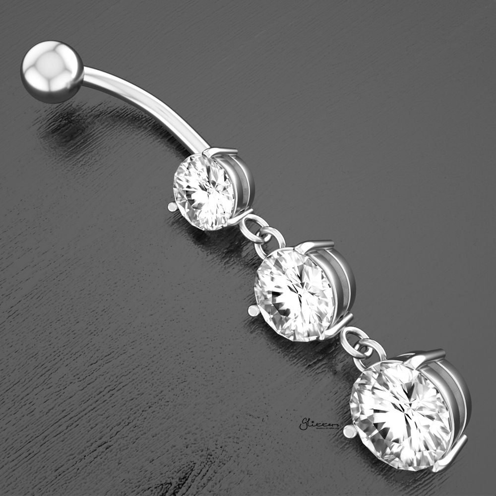Triple Round CZ Belly Button Navel Ring - Silver-Belly Ring, Body Piercing Jewellery, Cubic Zirconia-bj0352_4__1-Glitters