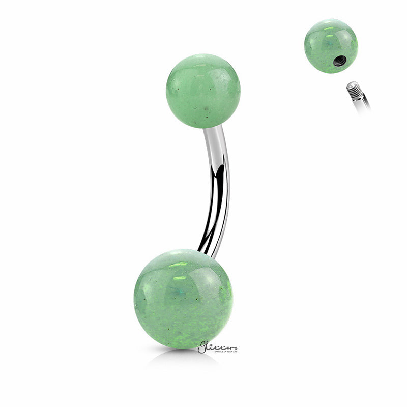 Jade Green Stone Balls Belly Button Ring-Belly Ring, Body Piercing Jewellery-bj0353-g-Glitters