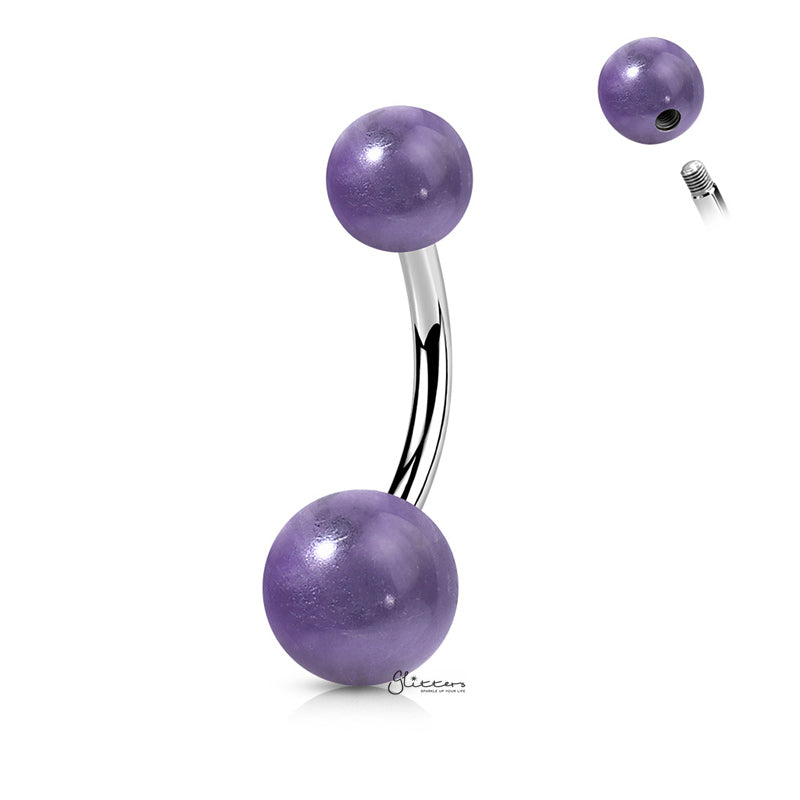 Amethyst Stone Balls Belly Button Ring-Belly Ring, Body Piercing Jewellery-bj0353A-Glitters