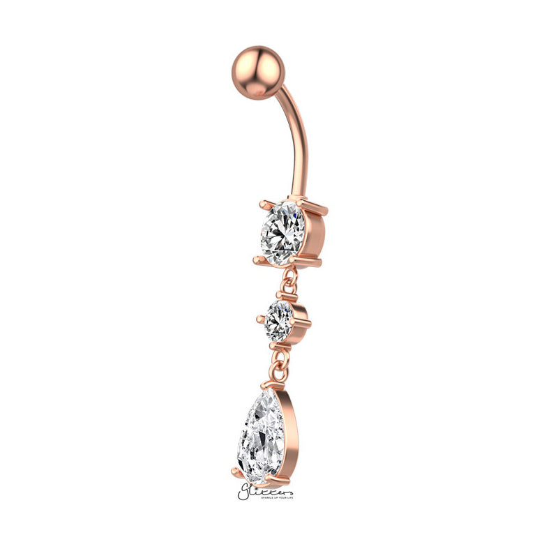 Teardrop CZ Dangle Belly Button Navel Ring - Rose Gold-Belly Ring, Body Piercing Jewellery, Cubic Zirconia-bj0355-rg2_800-Glitters