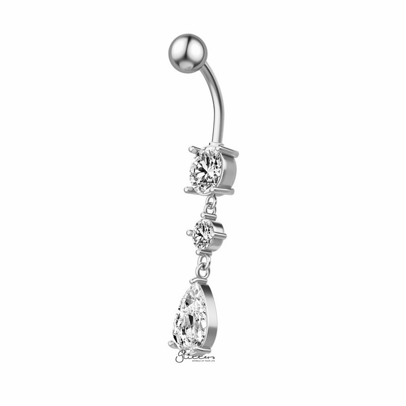 Teardrop CZ Dangle Belly Button Navel Ring - Silver-Belly Ring, Body Piercing Jewellery, Cubic Zirconia-bj0355-s2_800-Glitters