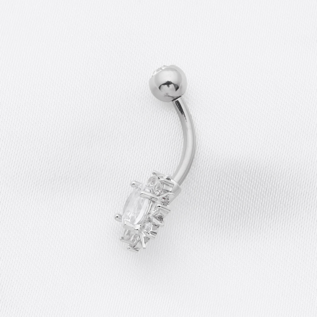 Round CZ Sunburst Belly Button Ring - Silver-Belly Ring, Body Piercing Jewellery, Cubic Zirconia, New-bj0363-s3_1-Glitters