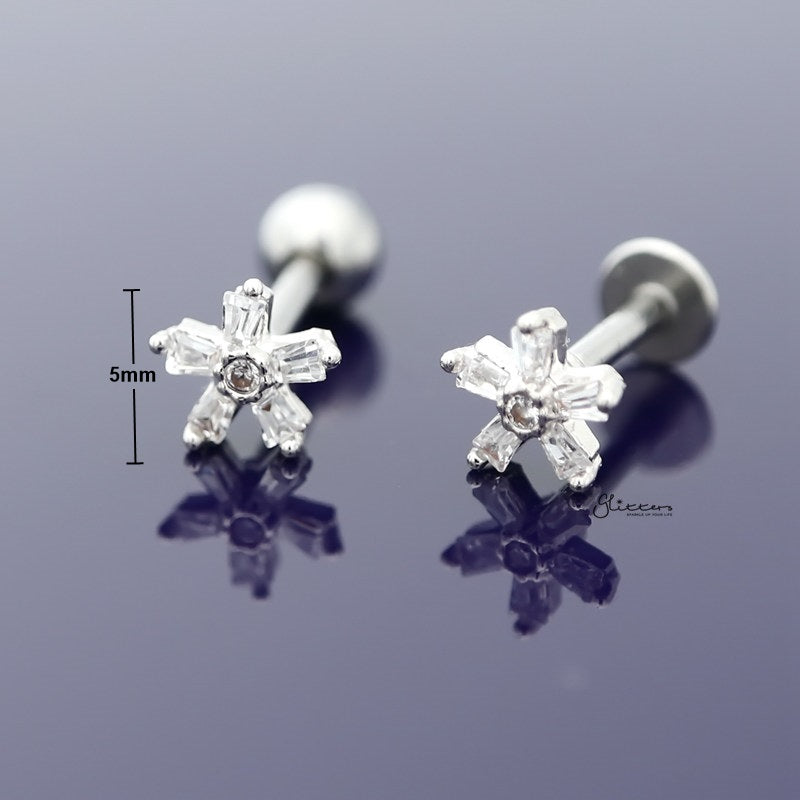 5 C.Z Square Petals Flower Tragus Cartilage Earring - Ball End | Flat Back-Body Piercing Jewellery, Cartilage, Cubic Zirconia, earrings, Flat back, Jewellery, Tragus, Women's Earrings, Women's Jewellery-cz5Squarepetalstragus-2_New-Glitters