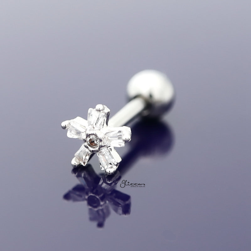 5 C.Z Square Petals Flower Tragus Cartilage Earring - Ball End | Flat Back-Body Piercing Jewellery, Cartilage, Cubic Zirconia, earrings, Flat back, Jewellery, Tragus, Women's Earrings, Women's Jewellery-cz5Squarepetalstragus-3-Glitters