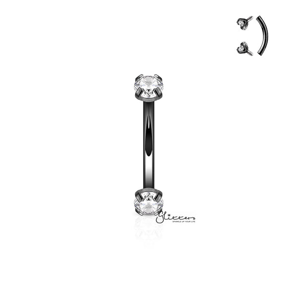 316L Surgical Steel Prong Set Clear CZ Internally Threaded Eyebrow Curve Rings-Body Piercing Jewellery, Cartilage, Cubic Zirconia, Eyebrow, Tragus-eb0013_k-Glitters