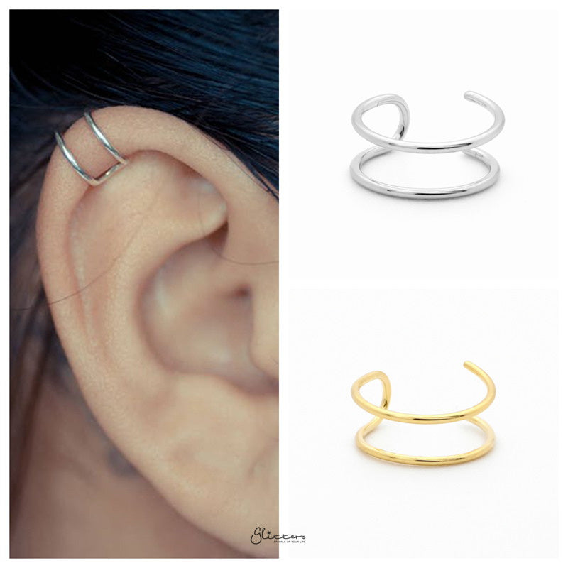 Non Pierced Sterling Silver Double Lines Conch Ear Cuff - Gold-Body Piercing Jewellery, Conch Earrings, Ear Cuffs, earrings, Jewellery, Non-Pierced, Women's Earrings, Women's Jewellery-ec0065-m_856255a0-a17b-4a1c-9087-e118c74c264b-Glitters