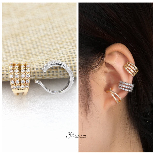 4 C.Z Paved Bands Ear Cuffs - Non Piercing Ear Cuffs-Body Piercing Jewellery, Cubic Zirconia, Ear Cuffs, earrings, Jewellery, Women's Earrings, Women's Jewellery-ec0084-m-600-Glitters