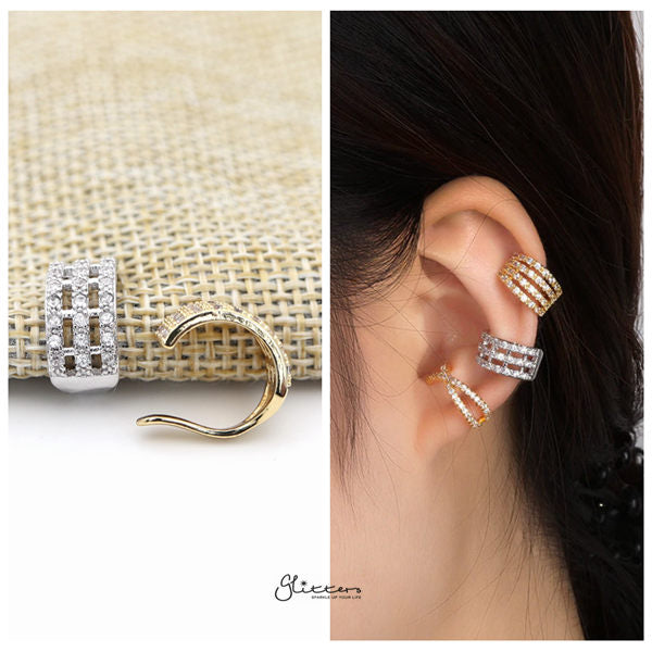 Three Lines C.Z Ear Cuffs - Non Piercing Ear Cuffs-Body Piercing Jewellery, Cubic Zirconia, Ear Cuffs, earrings, Jewellery, Women's Earrings, Women's Jewellery-ec0088-M-Glitters