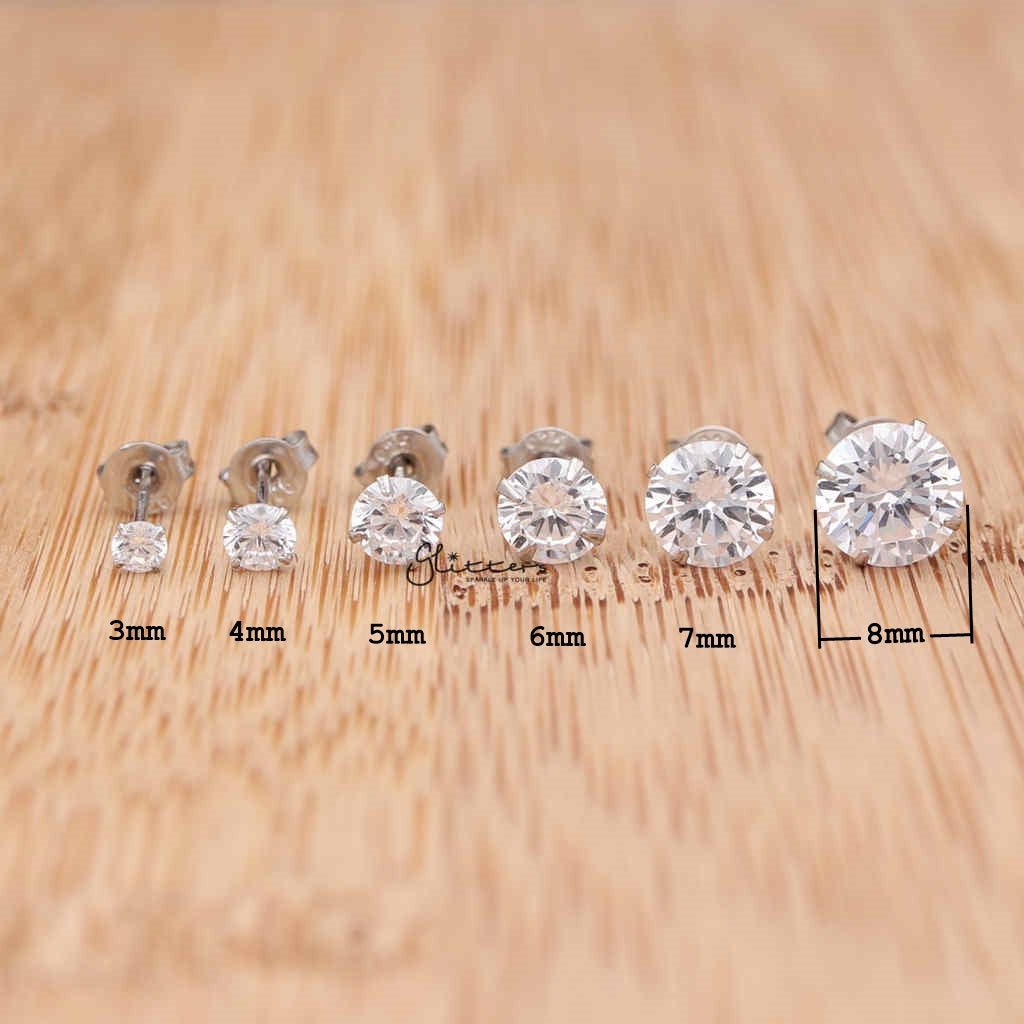 925 Sterling Silver Martini Stud Earring with Round Cubic Zirconia-3mm | 4mm | 5mm | 6mm | 7mm | 8mm-Cubic Zirconia, earrings, Jewellery, Men's Earrings, Men's Jewellery, Stud Earrings, Women's Earrings, Women's Jewellery-er0013-26_1000-01_New-Glitters