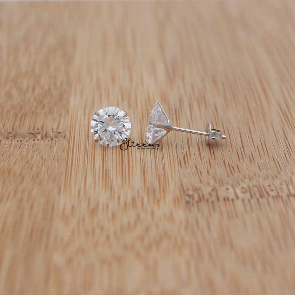 925 Sterling Silver Martini Stud Earring with Round Cubic Zirconia-3mm | 4mm | 5mm | 6mm | 7mm | 8mm-Cubic Zirconia, earrings, Jewellery, Men's Earrings, Men's Jewellery, Stud Earrings, Women's Earrings, Women's Jewellery-er0013-26_1000-04-Glitters
