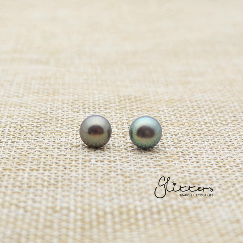 Black Cultured Freshwater Pearl with Sterling Silver Post Women's Stud Earrings - 7mm | 8mm-earrings, Freshwater Pearl, Jewellery, Sterling Silver Post, Stud Earrings, Women's Earrings-er0022-Black-1-Glitters