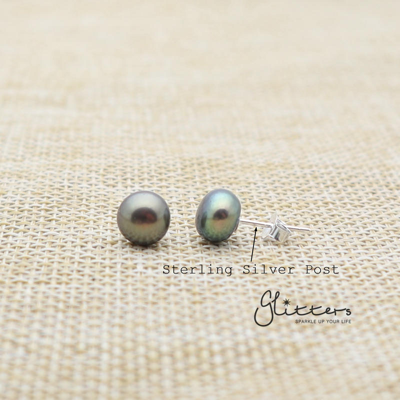 Black Cultured Freshwater Pearl with Sterling Silver Post Women's Stud Earrings - 7mm | 8mm-earrings, Freshwater Pearl, Jewellery, Sterling Silver Post, Stud Earrings, Women's Earrings-er0022-Black-2-Glitters