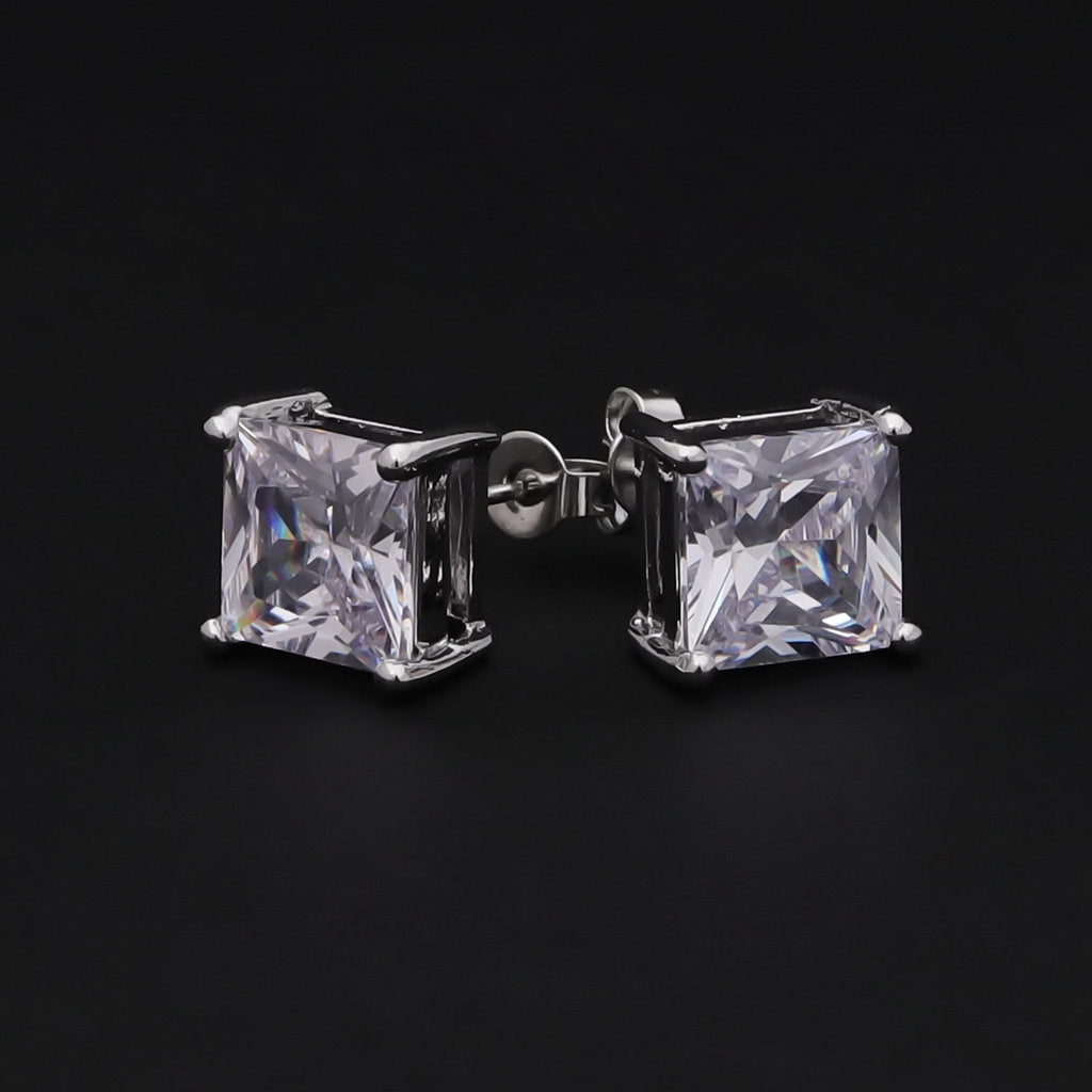 Rhodium Plated Clear Square C.Z Stud Earrings-Cubic Zirconia, earrings, Iced Out, Jewellery, Men's Earrings, Men's Jewellery, Stud Earrings, Women's Earrings, Women's Jewellery-er0037-s_1-Glitters