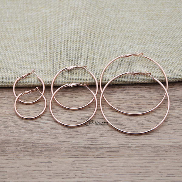Stainless Steel Plain Wire Circle Hoop Women's Earrings - Rose Gold-earrings, Hoop Earrings, Huggie Earrings, Jewellery, Stainless Steel, Women's Earrings, Women's Jewellery-er0080-rg-a-Glitters